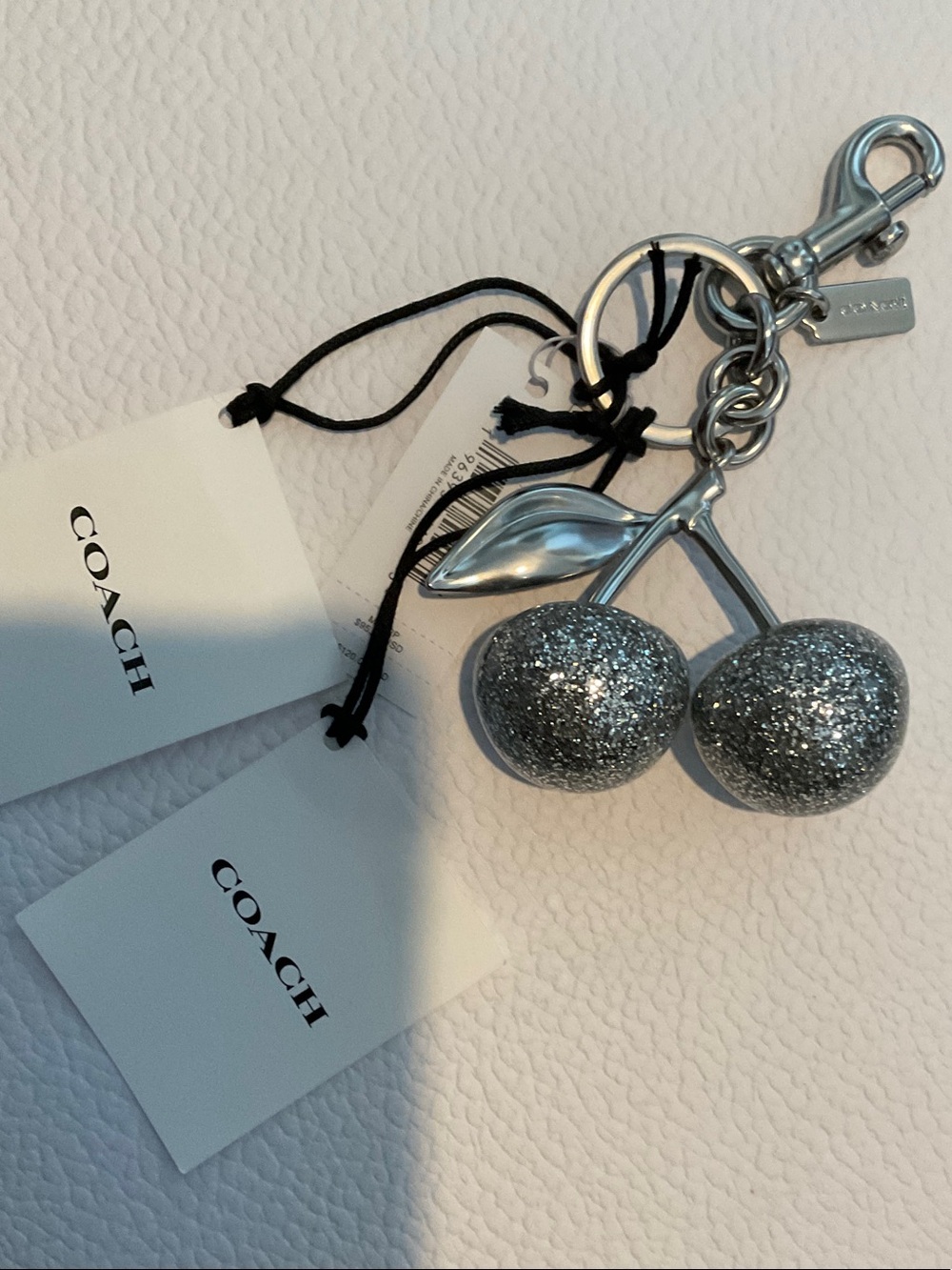 Coach Silver Glitter Cherry Bag Charm Keyring